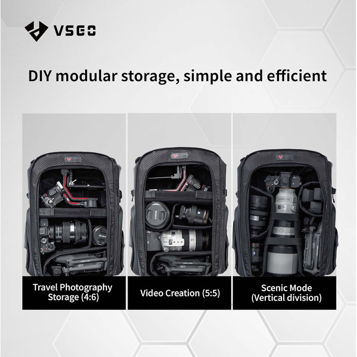 Рюкзак фото VSGO Black Snipe 16L для DSLR/SLR камер Sony, Canon, Nikon та DJI – професійний, легкий (1.1 кг) для подорожей