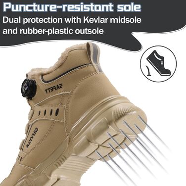 Черевики робочі зимові чоловічі/жіночі, зимові захисні черевики з підкладкою, водонепроникні, черевики безпеки зі сталевим підноском, антиковзкі, теплі, з швидкою застібкою, самозатягування, 36-46 EU, бронзові, 45 EU