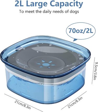 Миска для собак PETTOM, 2L, проти протікання, без облизування, велика (Блакитна)