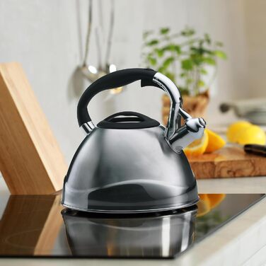 Kela Induction 3 L, Stainless Steel Camping Kettle, with secure pouring lid opening via button, VARUS, Polished Teakettle, Silver, Silver Single