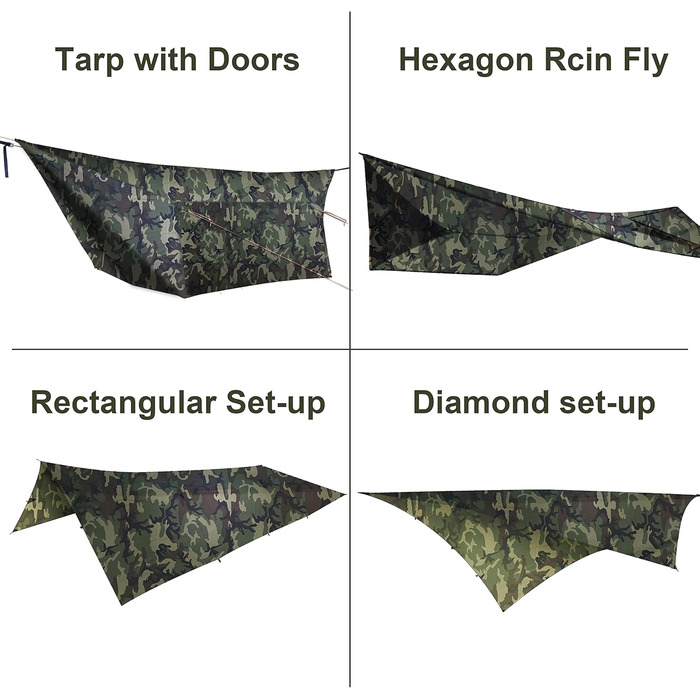Гамак-тент OneWind Camo 365x295 см: ультралегкий, для кемпінгу, бушкрафту, з підставою та дверима
