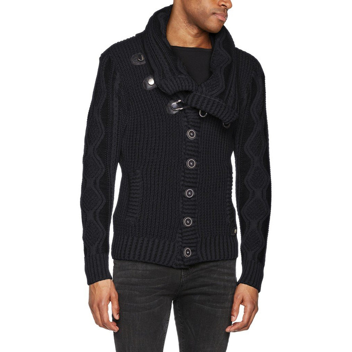 Чоловічий светр Leif Nelson з коміром-шарфом, Slim Fit, теплий, зимовий, великий в'язання, чорний худі-светр з довгими рукавами, XL, антрацит-чорний