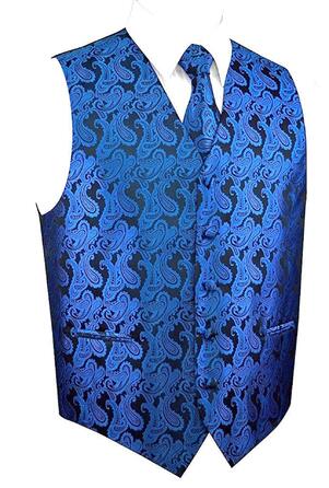 Набір краватки та нагрудного хустинки з візерунком пає (Paisley) для костюма або смокінгу, 4XL, колір: кобальтовий блакитний