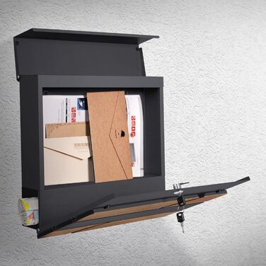 Поштовий ящик ML-Design Anthrazit/Ефект дерева Дуб, сталь, 37x37x11 см. Сучасний настінний поштовий ящик з газетницею, з замком та 2 ключами.