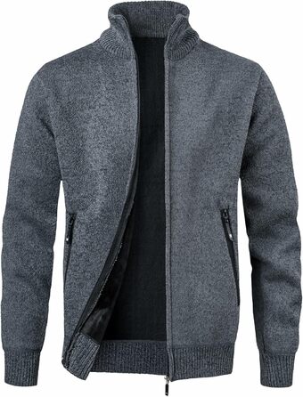 Чоловіча в'язана кофта з коміром-стійкою, на блискавці, з м'яким флісовим підкладкою, спортивна куртка-кардиган, дрібний в'яз, осінньо-зимова куртка (XXL, сірий)
