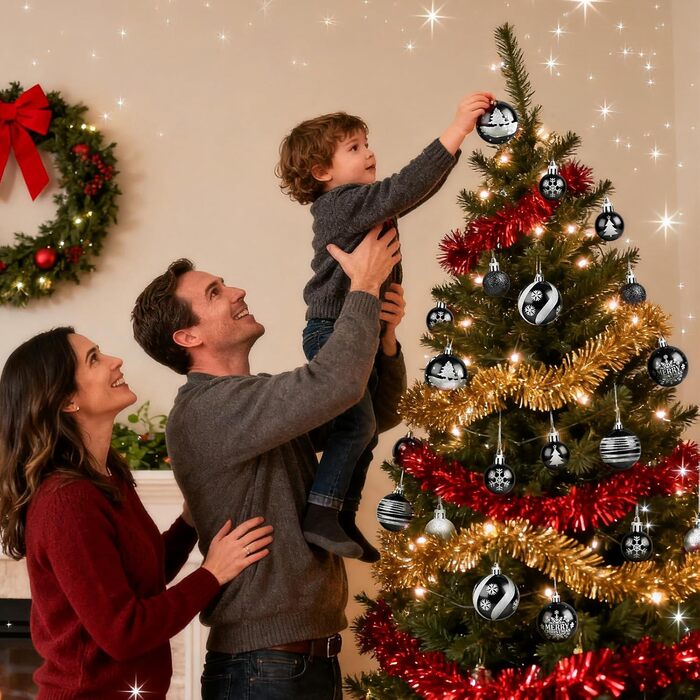 Набір ялинкових прикрас Ilauke, 44 шт. Ялинкові кулі з пластику червоного та білого кольору, 3 та 6 см. Декорації для ялинки на Різдво, для вечірки, дому, весілля. Кольори: червоний, білий (чорний, білий)