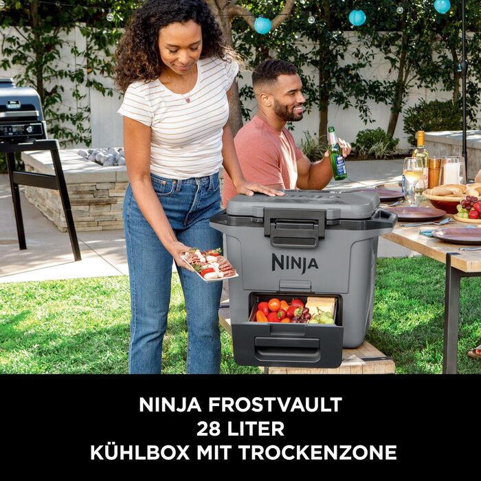 Ninja FrostVault Холодильник 28L, Преміум ізольована сумка-холодильник, зберігає лід до 6 днів, вбудований лоток для сухого льоду з температурою холодильника, вміщує 48 банок, Cloud White FB131EUWH, білий (сірий)