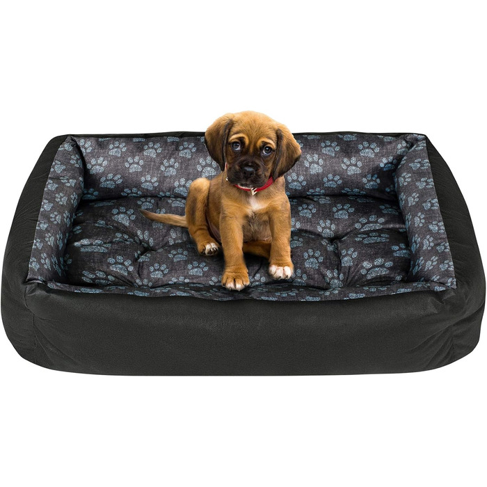 Крісло-лежанка для собак SuperKissen24: лежанка-кошик, лежанка-софа, лежанка для собак великих, середніх та маленьких порід. Лежанка для тварин, розмір L, чорно-сірий колір, з подушками з льону 95x75 см. Можна прати.