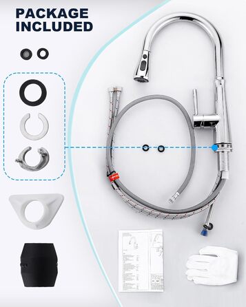 Змішувач кухонний iVIGA висувний з дощувачем, водоспад, 360° поворот, 3 режими, брашований нікель