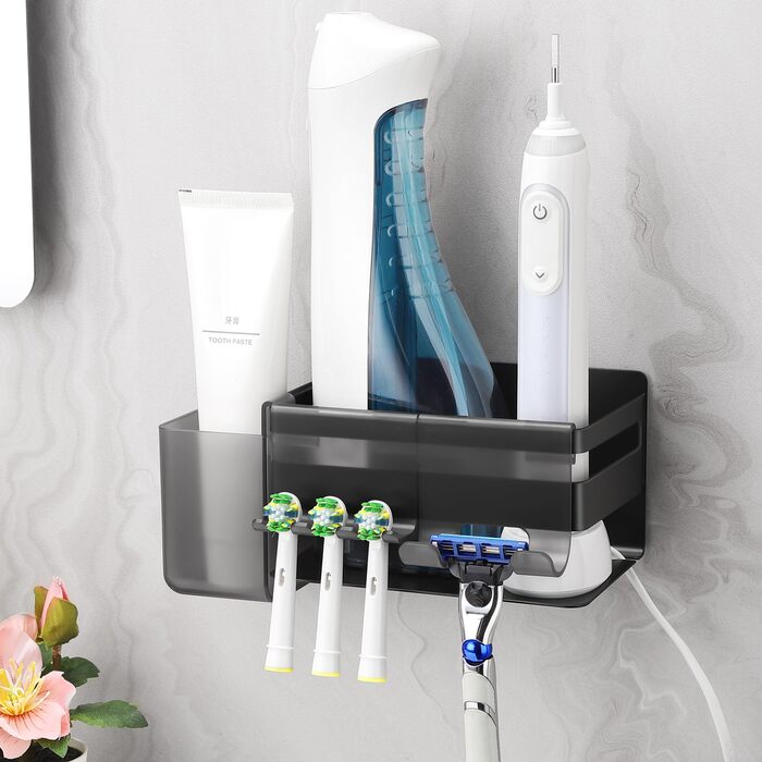 Тримач для зубних щіток ALOCEO з 3 гачками, для електричної зубної щітки, нержавіюча сталь, чорний, без свердління