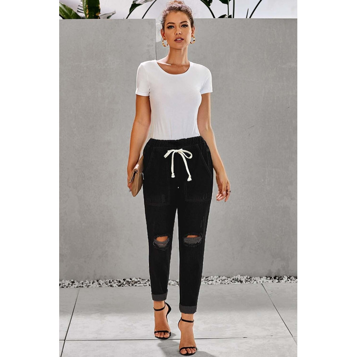 Джинси жіночі Alaster Queen Boyfriend з високою талією, рвані Mom Jeans, еластичні, чорні (L)