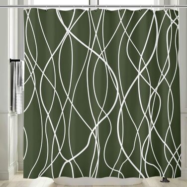 Шторка для душу M&W Design з поліестеру, з лініями, антигрибкова, водовідштовхувальна, біла, 180x200 см, з 12 гачками