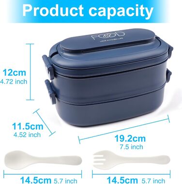 Ланчбокс Brotdose 2-ярусний, 1550 мл, з ложкою та виделкою, BPA Free, для дорослих, блакитний