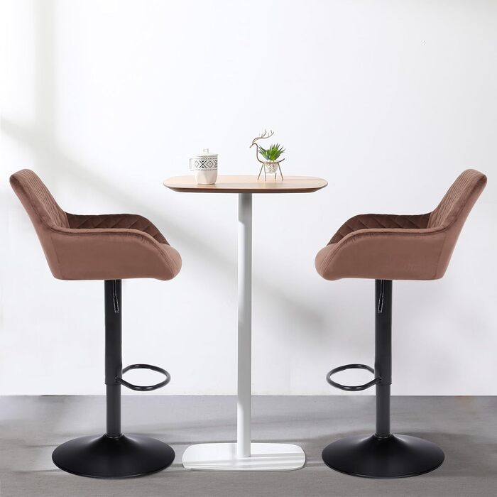 Ralex Adjustable Swivel Bar Stools 2-Pack - Velvet Upholstered Counter Height Stools with Backrest & Armrests for Kitchen, Bar & Countertops (Brown)
