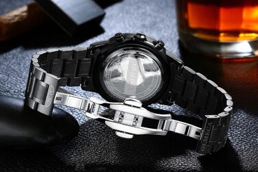 Годинник чоловічий DREAMING Q&P з нержавіючої сталі, аналоговий кварц, хронограф, багатофункціональний, чорний