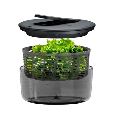 Салатниця-швидкосушарка Zyliss Swift Dry, 6л, з кришкою, BPA-free, неслизьке дно, AquaVent™ технологія, кнопка стоп, придатна для миття в посудомийній машині, сіра