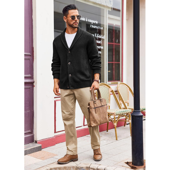 Чоловіча в'язана жилетка Runcati з коміром-шарфом, стильна, на ґудзиках, зимова, з рельєфним в'язанням, груба в'язка (M, Чорний)