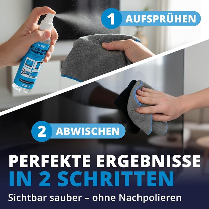 Набір для чищення екранів LICARGO 300 мл: без розводів, з мікрофіброю - для TV, моніторів, ноутбуків, планшетів та телефонів