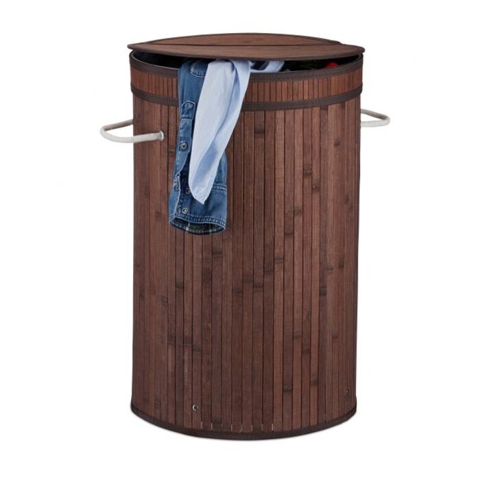 Relaxdays Laundry Basket Bamboo with Folding Lid