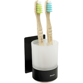 Dolvhin® Toothbrush Holder without Drilling | Frosted Glass Toothbrush Cup for Gluing | Toothbrush Cup & Wall Mount Toothbrush Holder Stainless Steel | Toothbrush Cup & Toothbrush Organizer | Matte Black