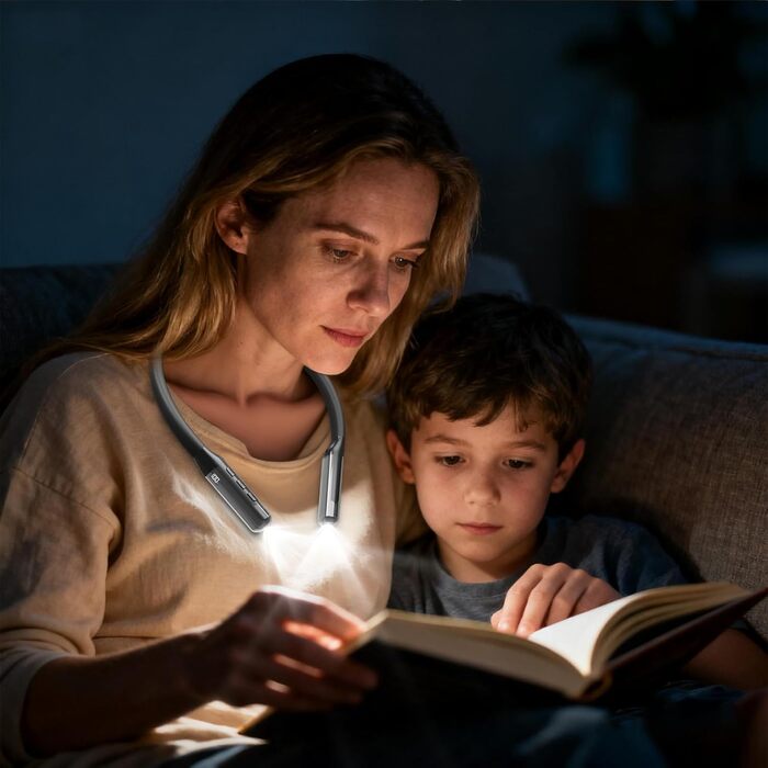 Ліхтар на шию LQWELL для читання, в'язання, рукоділля: LED лампа з регульованою яскравістю та кольором, акумуляторна, чорна