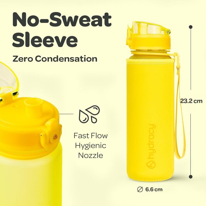 Пляшка для води Hydracy з фруктовим відсіком 500 мл, жовта - BPA-free, з міткою часу, спортивна, герметична