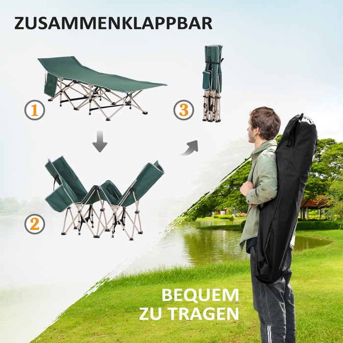 Outsunny Folding Cot with Storage Bag, Foldable Camping Bed, Camping Lounger, Includes Carry Bag, Steel Oxford Fabric, Green, 190 x 68 x 52 cm | Aosom