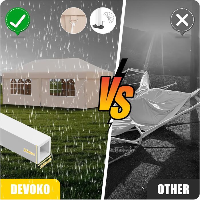 Devoko Gazebo, 2x2 Gazebo Waterproof, Stable, Winter-Proof, 3-Height Adjustable, Folding Gazebo UV Protection 50+, Folding Tent, Folding Canopy, Gazebo with Carry Bag, For Garden Outdoor Camping, (3*6m 6 Side Walls, Beige)