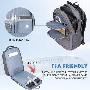 Рюкзак для ноутбука KROSER 17.3'' - бізнес, шкільний, туристичний з USB та RFID-захистом (сірий)