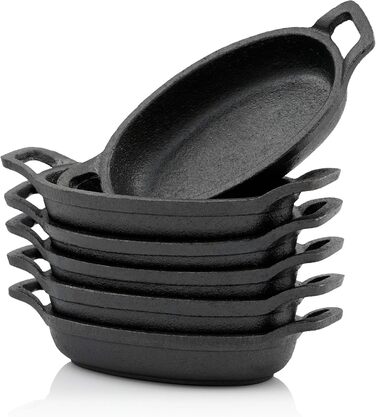 Набір овальних чавунних сковорідок BBQ-Toro 20x9,5 см, 6 шт, для гриля та сервірування, вже прожарені