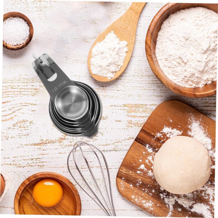 Cieeo 4-Piece Baking Tool Set: Measuring cups, spices, help, bowls, measurement, teaspoons, measuring spoons, bottle, simple cooking spoon, teacup measuring, cup for measuring, stainless steel, silver.