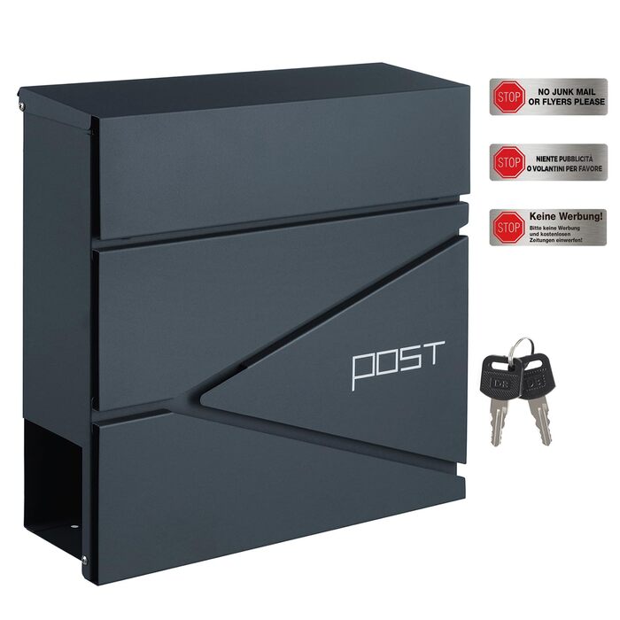 Поштовий ящик настінний SONGMICS XXL, з замком та відділенням для преси, антрацит GMB051G02