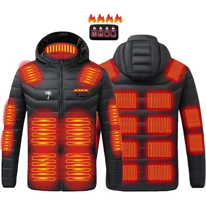 Обогрівальна куртка для чоловіків та жінок з капюшоном, тепла куртка-жилет, куртка з підігрівом для активного відпочинку, туризму, полювання, мотоциклів та кемпінгу (L, чорний)
