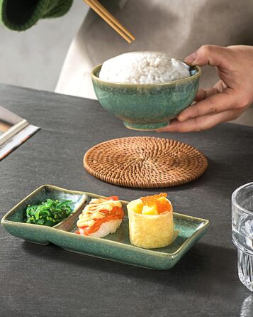 Набір посуду для суші HENXFEN: 2 тарілки, ложки, миски, зелений блиск