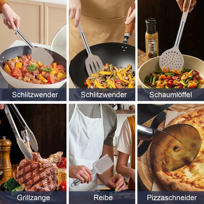 Набір кухонних помічників 45 предметів: силіконове кухонне приладдя, тримач, міксер, половник, лопатка, для миття в посудомийній машині (Хакі)