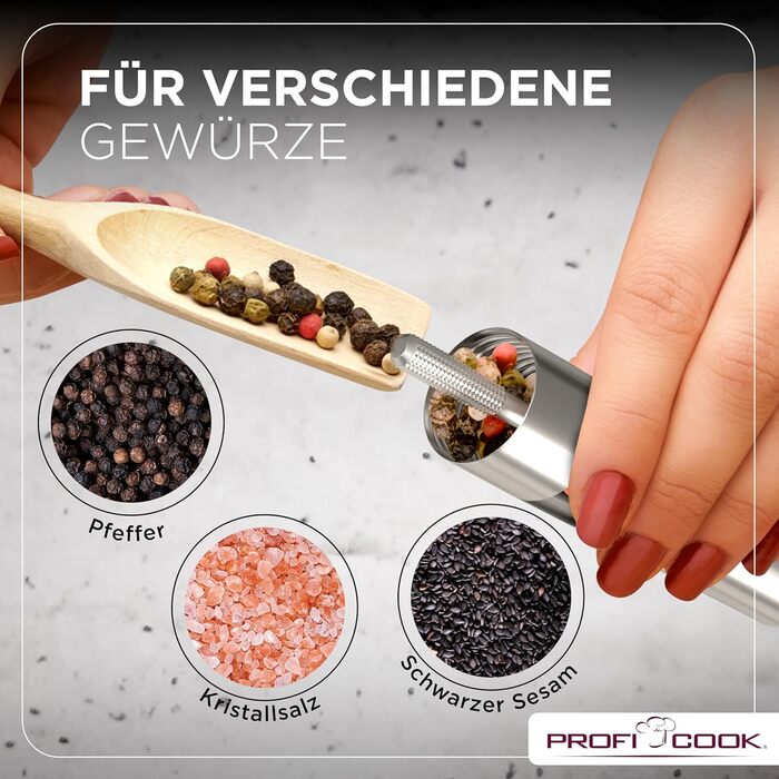 Набір для солі та перцю ProfiCook® PSM 1160: 2 шт., з механічним млином, з нержавіючої сталі