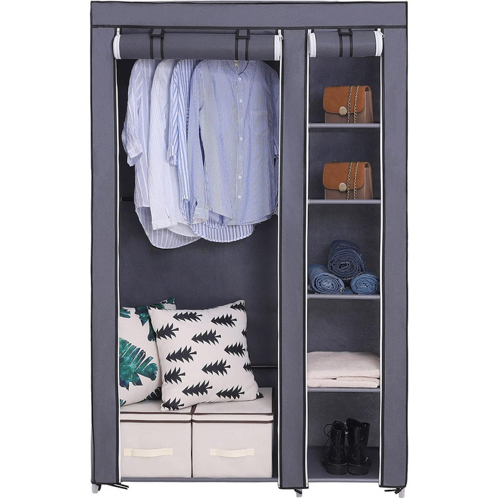 SONGMICS Fabric Closet, XL, Wardrobe, Folding Closet, Camping Closet with Clothes Rod, 110 x 175 x 45 cm, LSF007 (Gray)