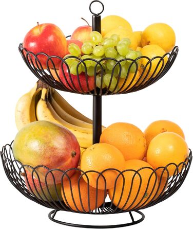 Стійка для фруктів Chefarone® – XL, 33 см, 3 яруси, чорна – стильний фруктовий кошик з мисками, декор для кухні