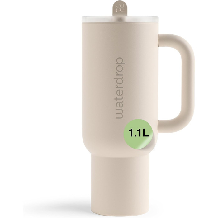waterdrop® Insulated Stainless Steel Thermobecher with Straw - 1.1L Leak-Proof Travel Mug, Keeps Drinks Cold for 12 Hours, White