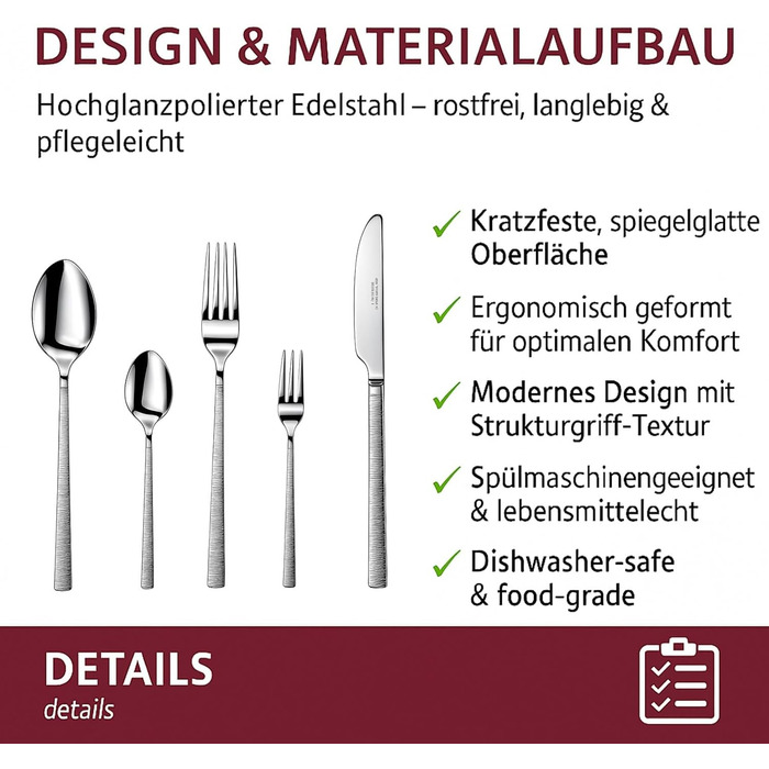 Набір столових приборів 60 предметів з нержавіючої сталі на 12 осіб – елегантний полірований набір, придатний для миття в посудомийній машині, стійкий до корозії. Для вишуканого сервірування столу вдома та на свята (Модель 5)