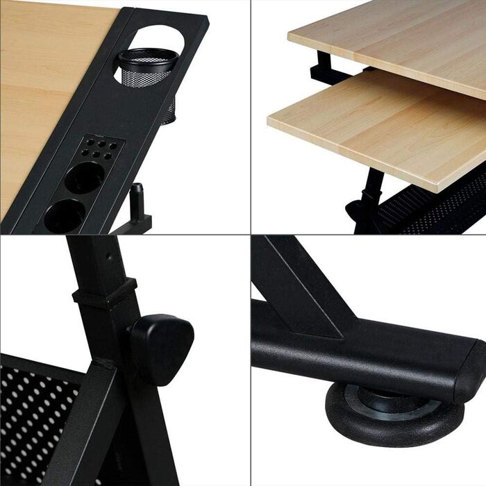 Yaheetech Adjustable Drafting Table with Stool and Drawers - Height Adjustable Desk for Architects, Technicians, and Students - Wood Finish