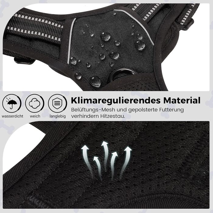 Шлейка для собак Funfox, середнього розміру, анти-тяга, регульована, з ручкою та світловідбиваючими смугами, чорна, L