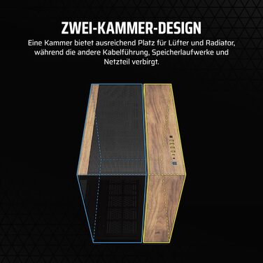 Корпус ПК CORSAIR 6500X Mid-Tower ATX з термопанелями, чорний/горіх, двокамерний дизайн