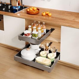 Telescopic Drawer, Adjustable Width 32-52cm, High-Quality Carbon Steel Drawer Organizer Kitchen, Pull Out Cabinet Drawer Organizer, Kitchen Cabinet Shelf Organizer Pull-Out (Gray 1 Piece, Gray)
