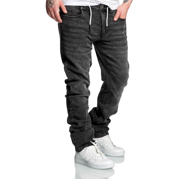 Чоловічі спортивні штани Amaci&Sons з еластичного деніму, базові джогери з зав'язками, колір чорний, розмір 34W