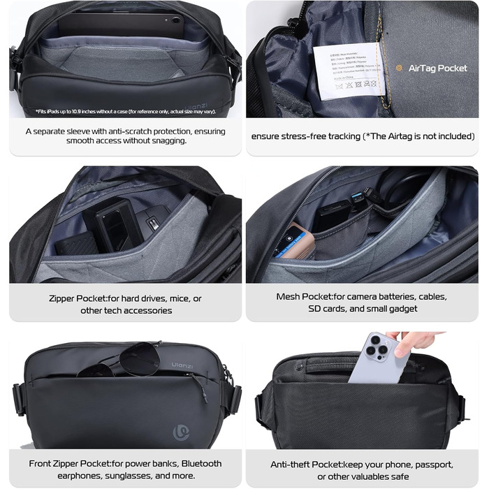Чохол для камери ULANZI: водонепроникний, 10L, для DSLR/SLR/беззеркальних камер, з регульованим ременем, для фотозйомки на відкритому повітрі, з кишенями на блискавці та захистом від крадіжок