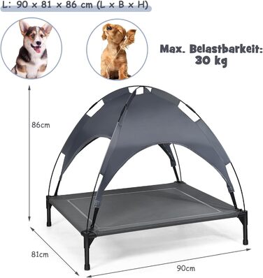 Лежанка для собак SOARS з балдахіном, піднята лежанка для домашніх тварин, лежанка для котів та собак, для дому та вулиці (90 x 81 x 86 см)