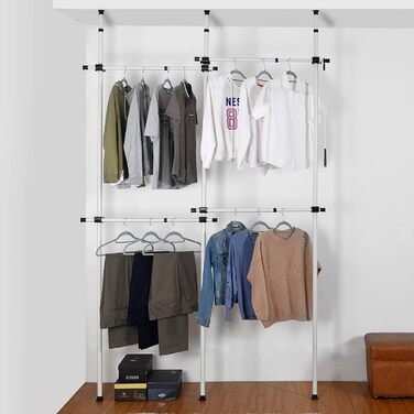 Robust, triple-extendable clothes rail from House of Home – Replacement for clothes rail in wardrobe – Adjustable shelf frame – Clothes storage (double bed)