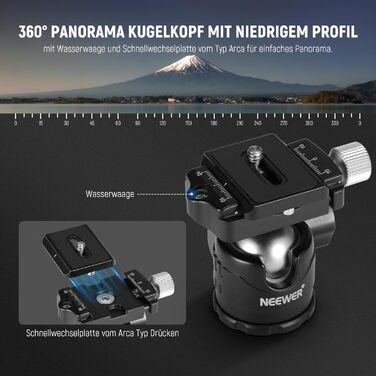Карбоновий міні-штатив NEEWER з кулястою головкою 360°, тримачем для телефону та пультом керування, компактний дорожній штатив для DSLR камери, відеокамери та смартфона, навантаження до 5 кг (TP-AAM521)