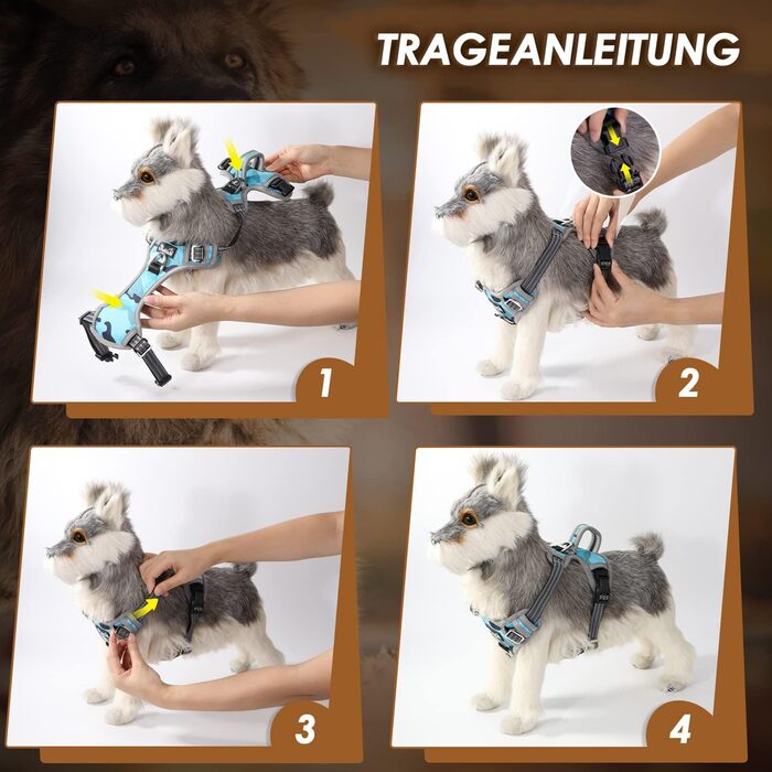 Шлейка для собак великих порід, анти-тяга, з 2 карабінами та зручною ручкою, регульована та світловідбиваюча, для щоденних тренувань (L), камуфляжний колір